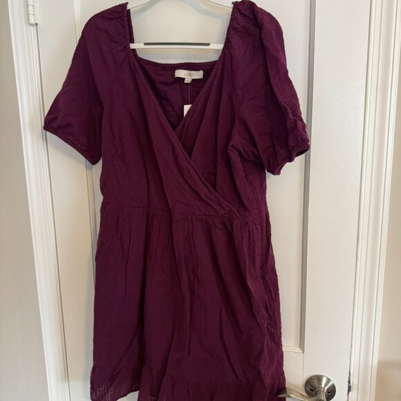 NWT LOFT Crinkle Flounce Puff Sleeve Wrap Dress - Picture 4 of 5